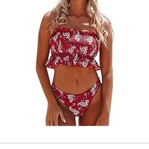 Cupshe Burgundy and White Floral Bikini